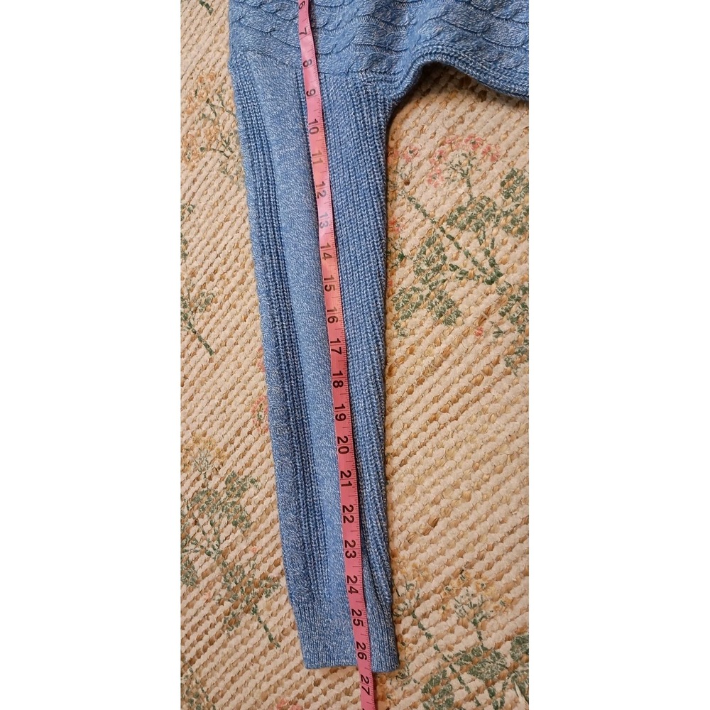 Talbots Petite MP Blue Cable Knit Cardigan Sweater Longline Contrast Trim Preppy - Picture 10 of 10